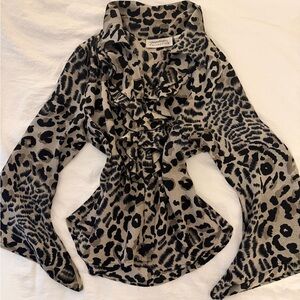 Giorgio Fiorelli Black and Tan Leopard Print Blouse